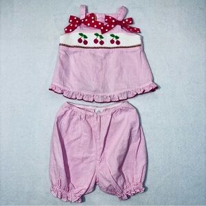 Southern Sunshine Kids Girls 24 Mos Smocked Cherries Embroidered Gingham Set
